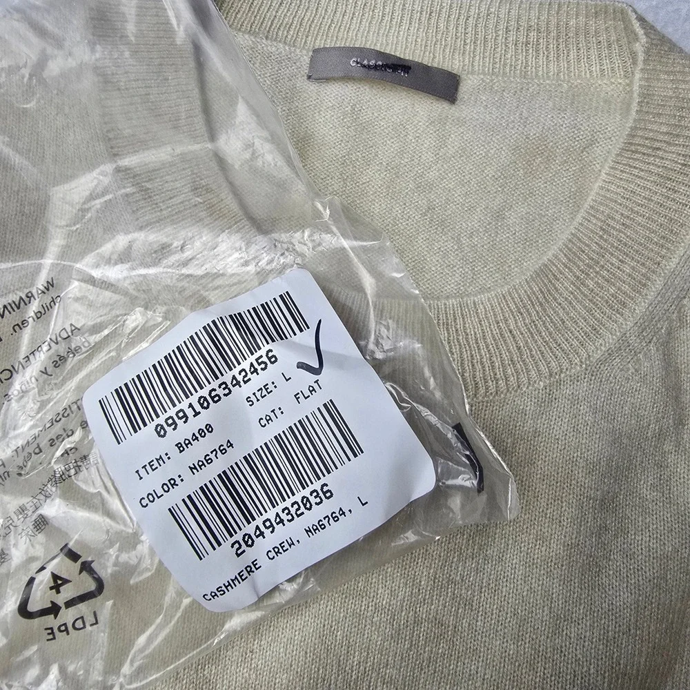 J. Crew NWOT‎ Cashmere Crewneck Sweater Natural Cream Lightweight Large